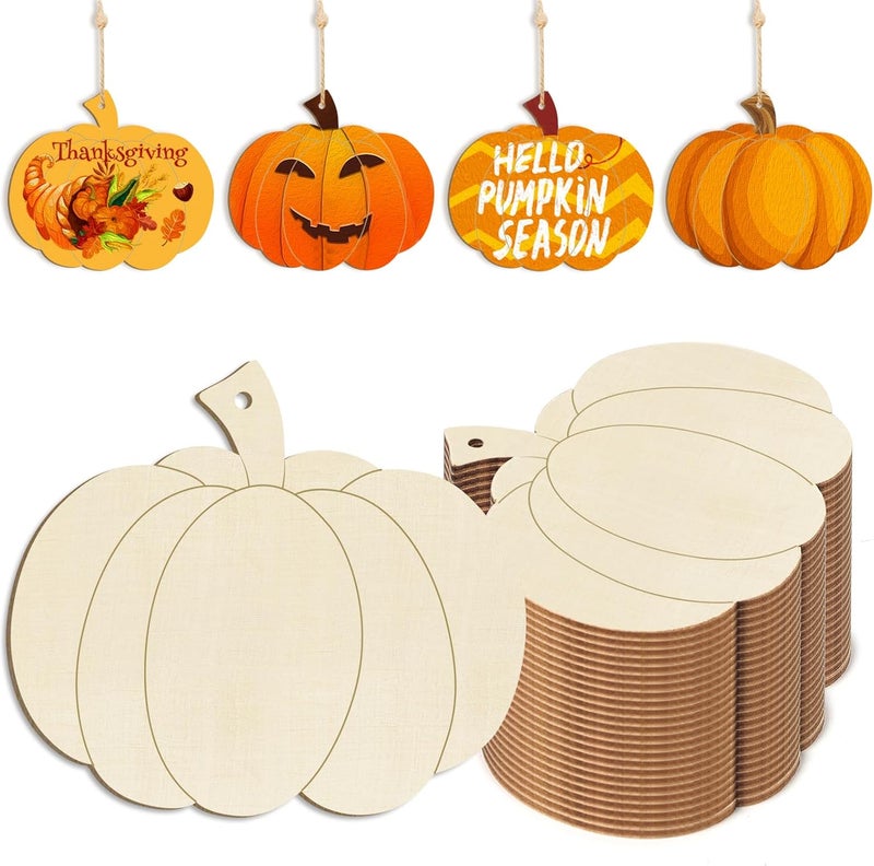 Sophena Wooden Pumpkins Ornaments to Paint Halloween Thanksgiving Decoration Cutouts Unfinished 24PCS 3.5 inches, DIY Blank Unfinished Pumpkin Wood Discs Ornament for Home Harvest Crafts Hanging Autumn - Image 1